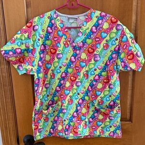 Peaches Uniforms Colorful Heart Scrub Top